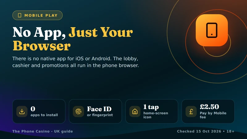 Playing The Phone Casino in a phone browser: no app store, Face ID login, Pay by Mobile