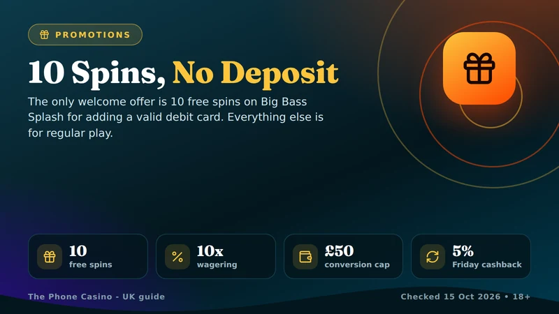 The Phone Casino promotions: 10 free spins, Daily Wheel, 5% Friday cashback and prize draws