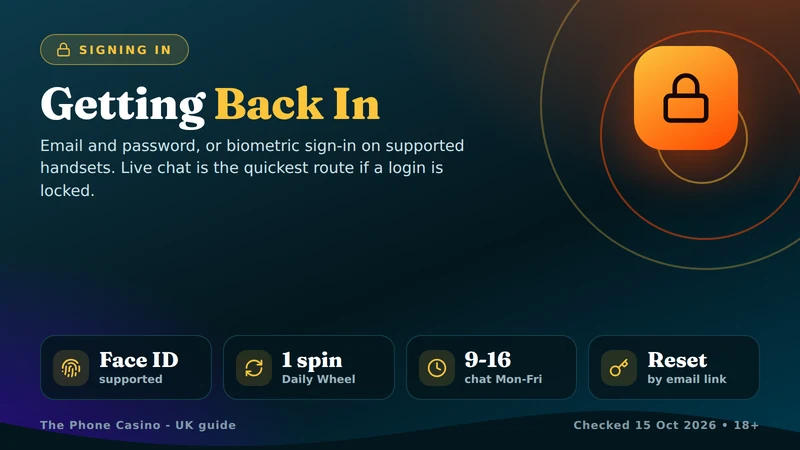 Signing in to The Phone Casino: Face ID, fingerprint, password reset and chat hours
