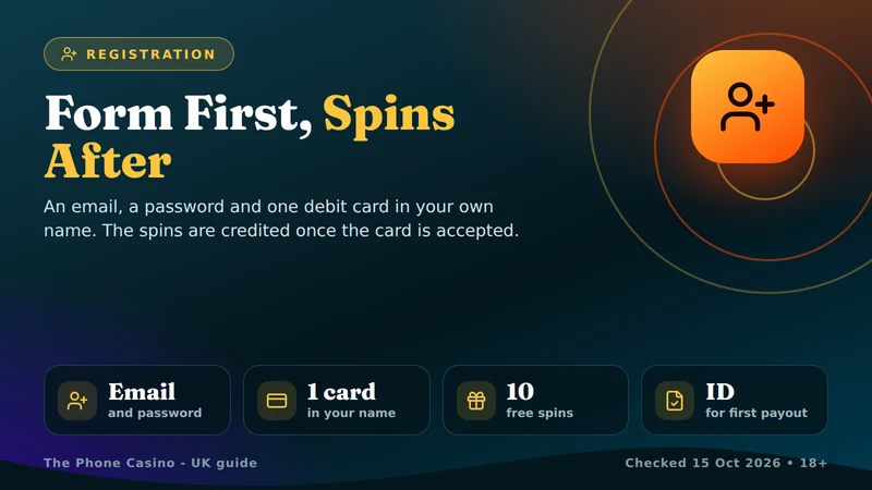 Registering at The Phone Casino: email, debit card check, 10 free spins