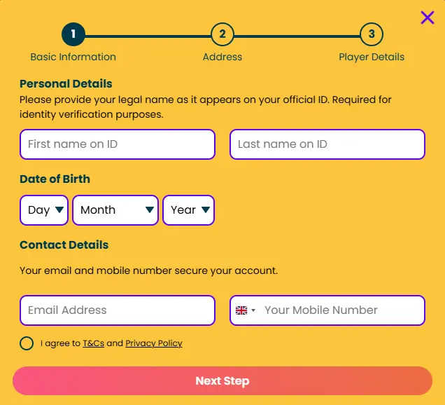 Registration steps at The Phone Casino